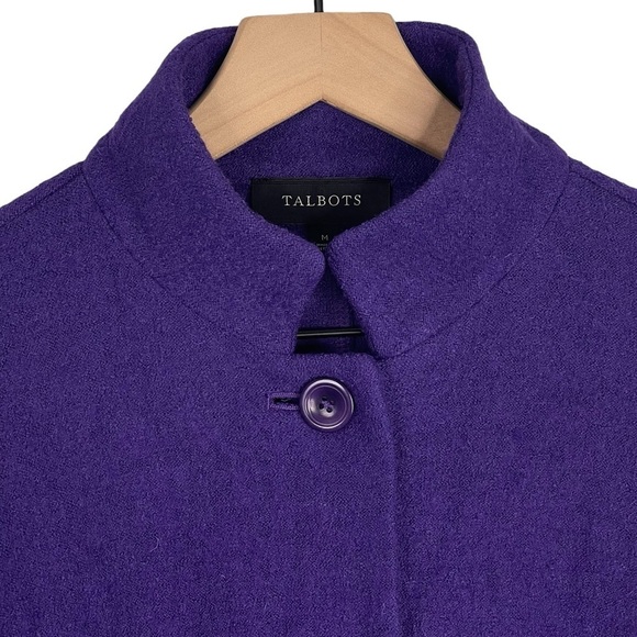 Talbots Boiled Wool Utility Jacket Medium Purple Stand Collar Button Up Stretch - Picture 2 of 11